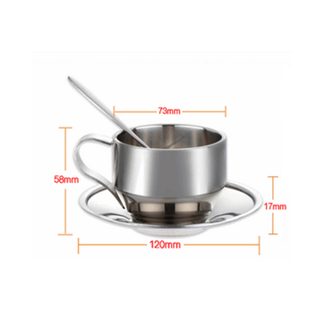 Filiżanki do kawy ze stali nierdzewnej - dwupokładowy kubek termoizolacyjny z łyżeczką i spodkiem - Wianko - 3