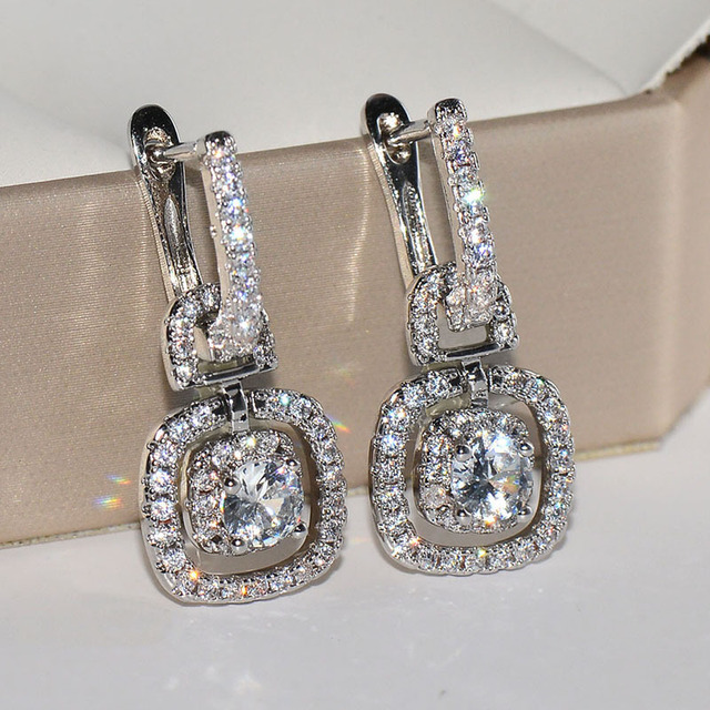 Eleganckie srebrne kolczyki z cyrkoniami - Modna biżuteria dla kobiet w 2020 roku - Typ sztyft - Wianko - 1