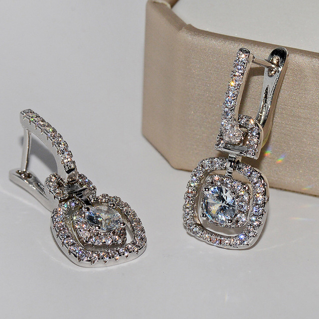 Eleganckie srebrne kolczyki z cyrkoniami - Modna biżuteria dla kobiet w 2020 roku - Typ sztyft - Wianko - 3