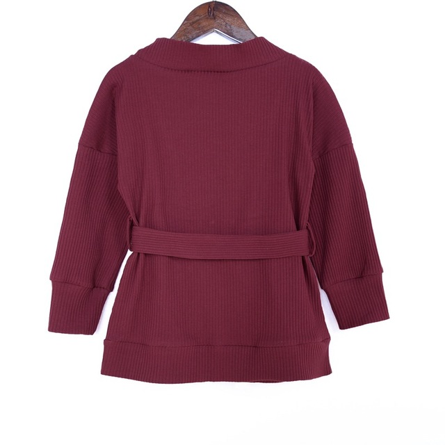 Dziewczęcy jednolity, dzianinowy sweter o dekolcie w serek dla maluchów - Wianko - 9