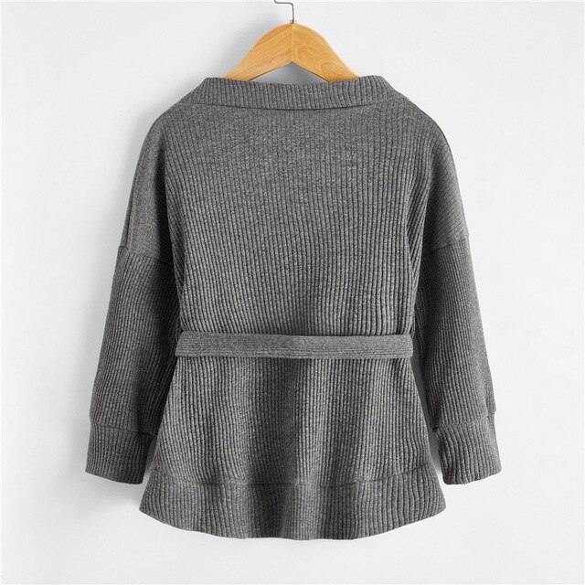 Dziewczęcy jednolity, dzianinowy sweter o dekolcie w serek dla maluchów - Wianko - 3
