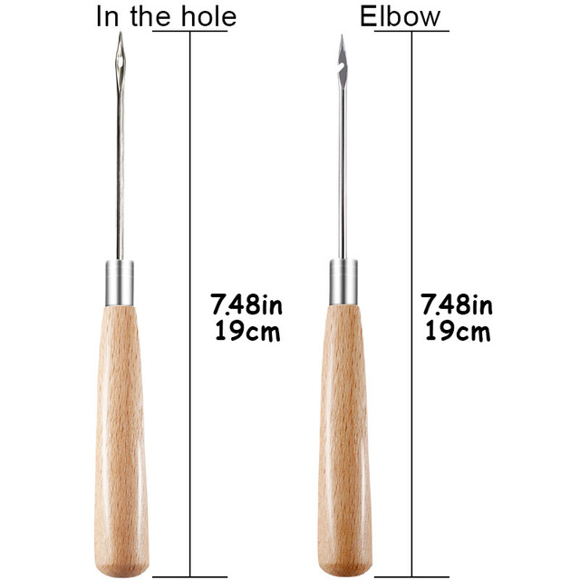Dwu sztukowy profesjonalny uchwyt do szydła drewnianego dla rzemiosła skórzane, trwałe narzędzie do ręcznego szycia - Wianko - 1