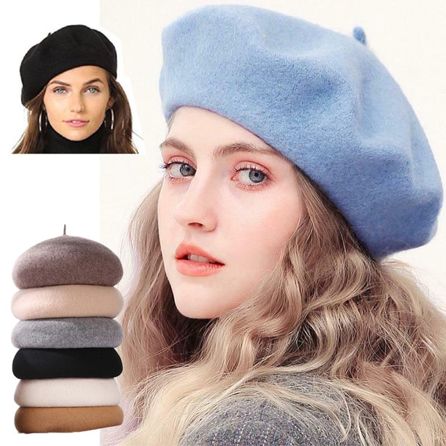 Ciepły francuski beret z wełny dla kobiet - street style, zimowe czapki turystyczne - Wianko - 1