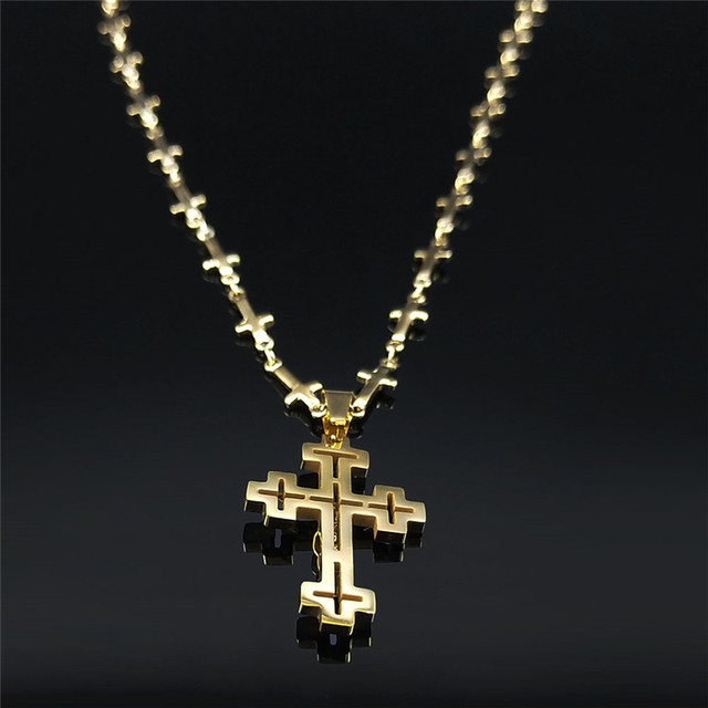 Naszyjnik z wisiorkiem Chrześcijański Krzyż ze stali nierdzewnej z motywem Jezusa, złoty kolor, dla kobiet i mężczyzn, mały łańcuch - Wianko - 18