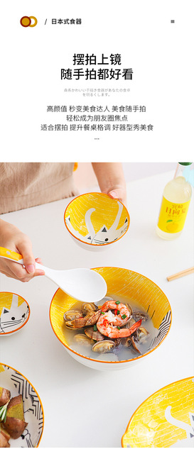 Ceramiczne płytkie talerze dla dzieci, styl japoński, ręcznie malowane, z łagodnym kotkiem - Wianko - 9