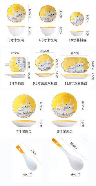 Ceramiczne płytkie talerze dla dzieci, styl japoński, ręcznie malowane, z łagodnym kotkiem - Wianko - 5