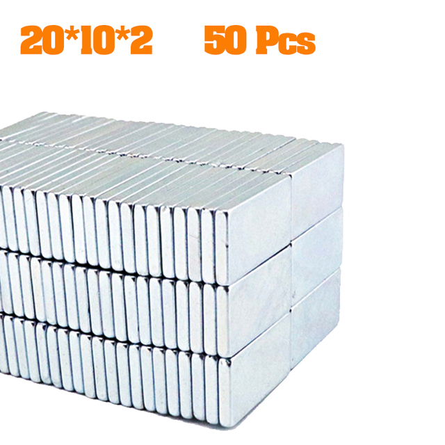 50 sztuk magnesów neodymowych N35, blok 20x10x2 mm, super mocne, silne, stałe magnesy, magnetyczne, do mini lodówki - Wianko - 1