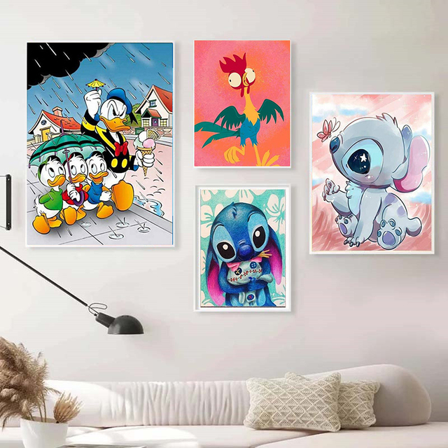 Obrazy na płótnie Disney kaczor Donald & Lilo i Stitch - śliczne reprodukcje obrazy na ścianę do dekoracji wnętrz dla dzieci - Wianko - 3