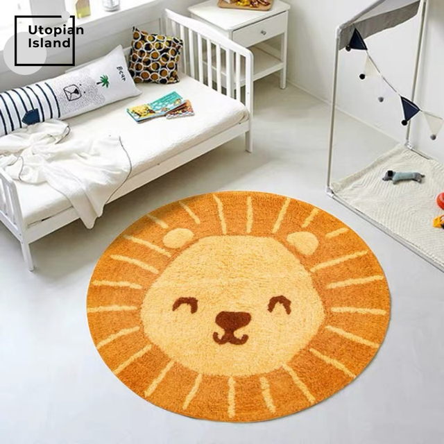Dywan puchaty dla dzieci, okrągły, żółty, lew, Kawaii - Wianko - 7