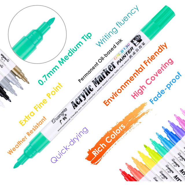 Marker akrylowy do malowania - 0.7mm, 12/18/24/36 kolorów - kubki, ceramika, szkło, drewno, tkaniny - Wianko - 6