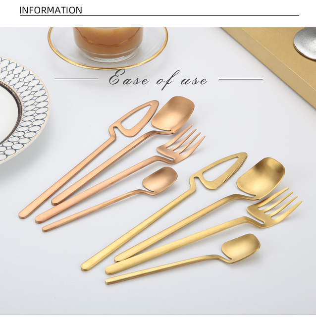 24 sztuki zestawu naczyń obiadowych ze stali nierdzewnej, złoty kolor, noże, widelce, łyżki, idealne do kuchni stołowej - Wianko - 2