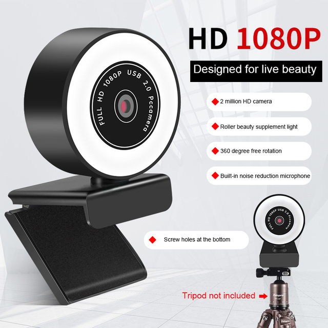 Kamera internetowa 1080P 2K z automatycznym ustawianiem ostrości, wypełnieniem światłem i mikrofonem LED - idealna do Youtube Liv - Wianko - 2