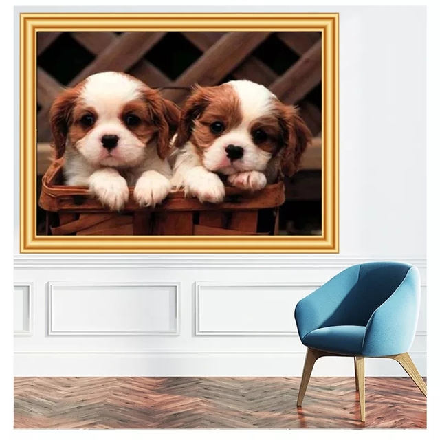 Zestaw do diamentowego haftu 5D DIY z kotem i psem - dekoracja domu w formie obrazu na ścianę - Wianko - 1