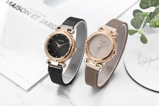 Kwarcowy zegarek damski z tarczami ozdobionymi diamentami i magnetyczną klamrą Loopback - Wianko - 3