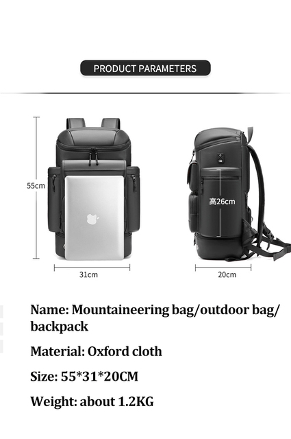 Duży plecak alpinistyczny męski z dużą pojemnością na zewnątrz, antykradzieżowy i wodoodporny, idealny na podróże i do biznesu z miejscem na laptopa oraz buty - Wianko - 5