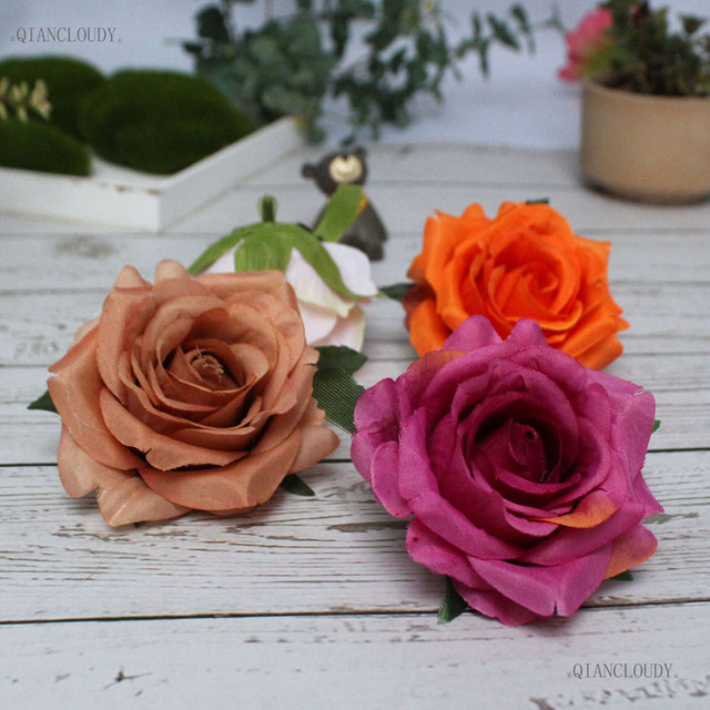 Róża sztuczny diament - 1/10/100 sztuk - europejski styl, jesienny kwiat z jedwabiu - dekoracja ściany ślubnej, samochodu, broszka (D66) - Wianko - 4