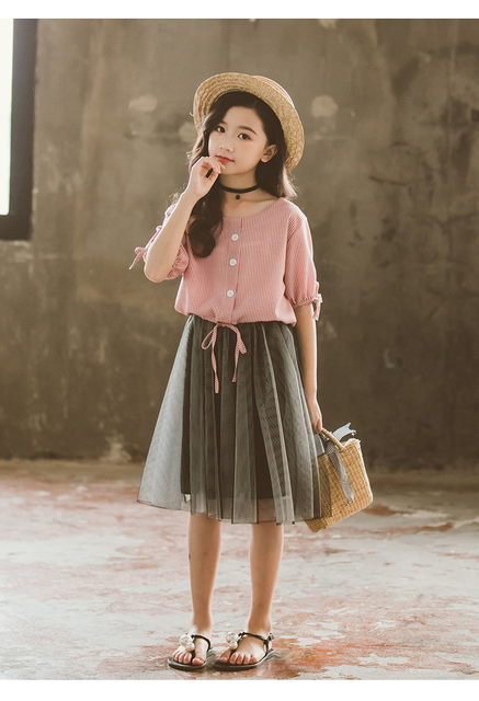 Letnia młodzieżowa odzież dziewczęca - solidna koszula + Sling strój koronkowy, 2 sztuki, dress4-16Yrs - Wianko - 4