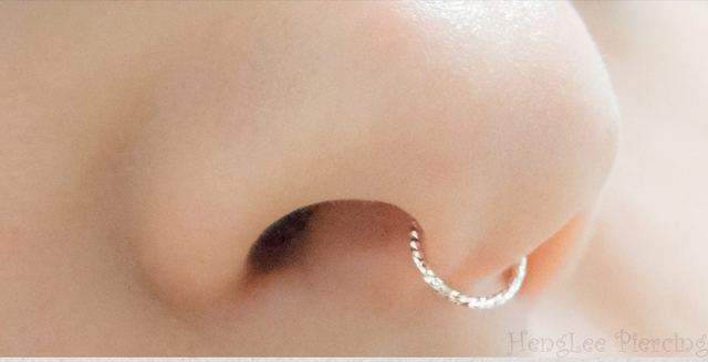 Pierścień na nos z cienkiego srebra 925, klasyczny, mały piercing, biżuteria do piercingu ciała - Wianko - 1