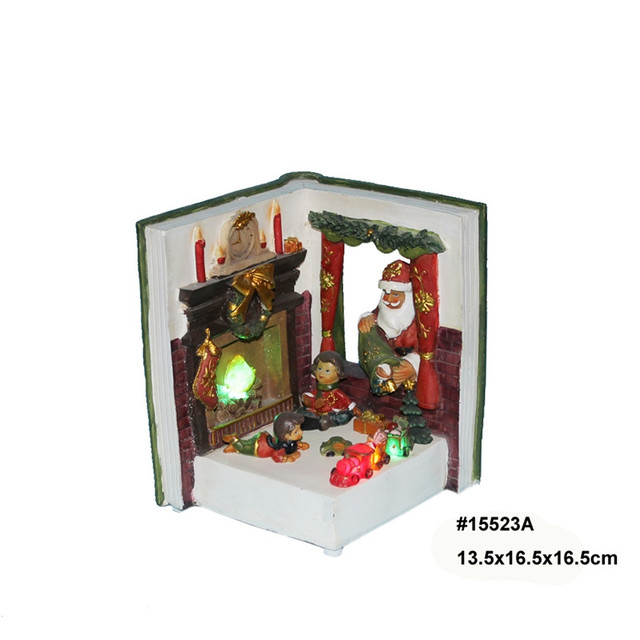 Ozdobna świąteczna scena dom z wioską i światłowodami - dekoracyjna figurka kolekcjonerska z kominkiem - Wianko - 10