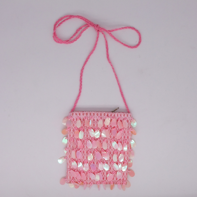 Ręcznie robiona różowa torba z cekinami i koralikami na ramię - Wianko - 5