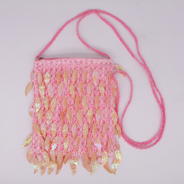Ręcznie robiona różowa torba z cekinami i koralikami na ramię - Wianko - 8