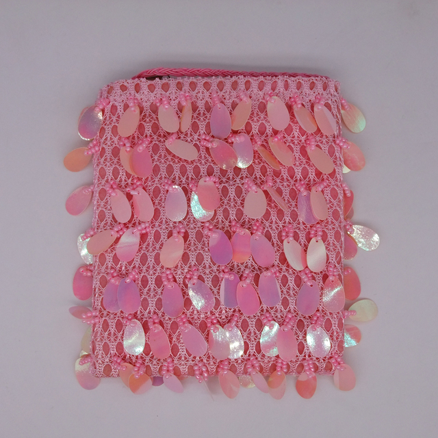 Ręcznie robiona różowa torba z cekinami i koralikami na ramię - Wianko - 3