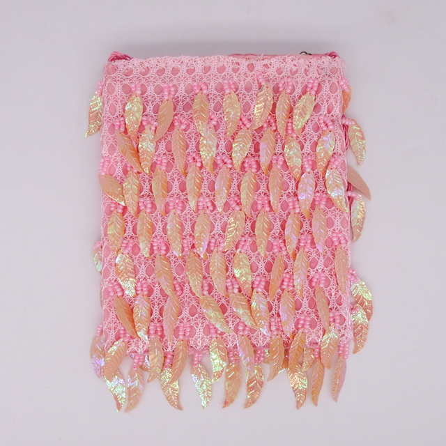 Ręcznie robiona różowa torba z cekinami i koralikami na ramię - Wianko - 7