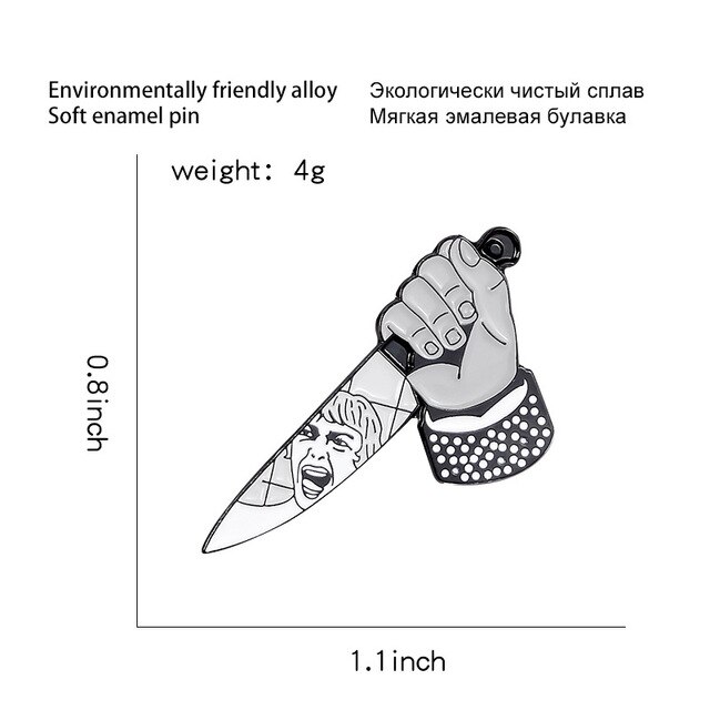 Broszka z odznaką w kształcie szpilki Alfred Split - nawiązanie do filmu Hitchcocka o osobowościach, inspiracja horrorami i thrillerami - Wianko - 1