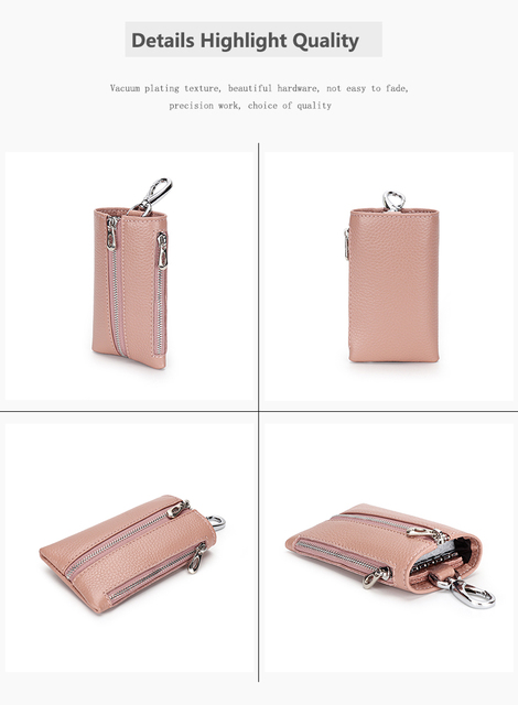 Nowa moda markowa skórzana torebka na klucze z łańcuchem i kieszonką na karty - mini etui na karty w 2021 roku - Wianko - 5