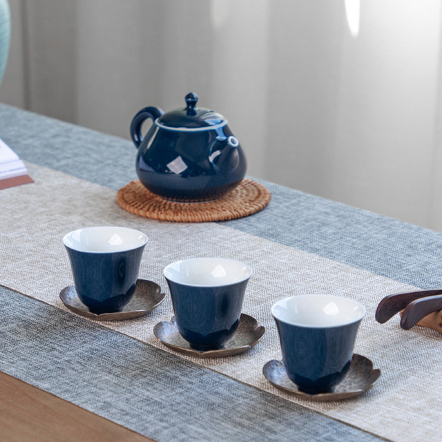 Zestaw 2 handmade ceramicznych filiżanek chińskich, butik, porcelanowy, do herbaty - Wianko - 1