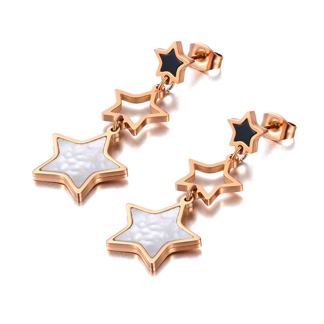 Kolczyki boho ze stali nierdzewnej - biały perłowy motyw w kształcie gwiazdy, oryginalny design 2021 - Wianko - 3