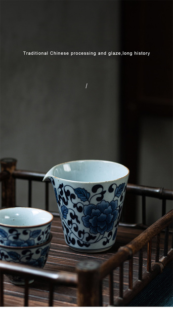 Płaska filiżanka do herbaty PINNY 200 ml z niebieskim i białym wzorem, wykonana z żaroodpornej ceramiki Chińskiej, idealna do serwowania herbaty przy użyciu techniki Kung Fu - Wianko - 12