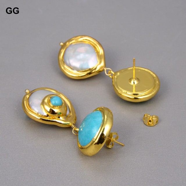 Zestaw biżuterii GuaiGuai z naturalnymi hodowlanymi barokowymi monetami perłą, złotym kolorowym platerowaniem i niebieskimi turkusami dla kobiet - Wianko - 10