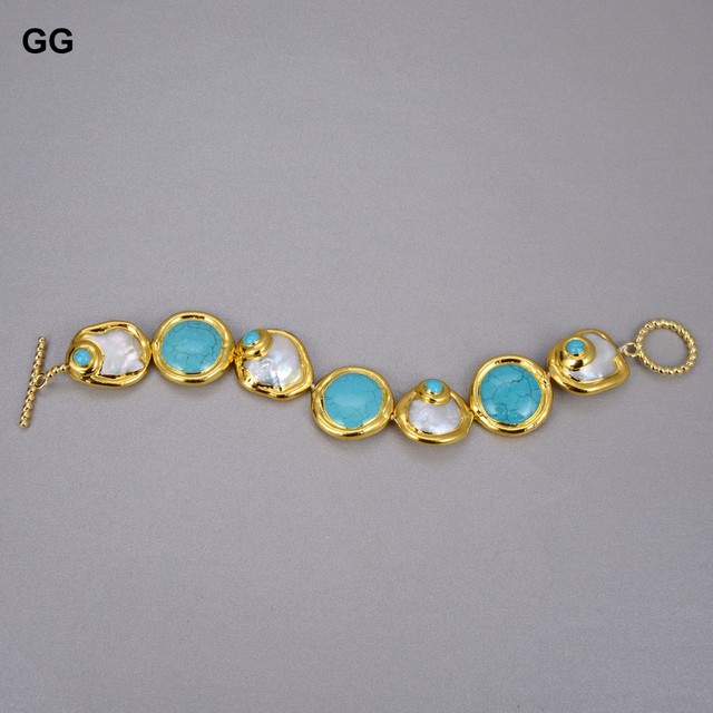 Zestaw biżuterii GuaiGuai z naturalnymi hodowlanymi barokowymi monetami perłą, złotym kolorowym platerowaniem i niebieskimi turkusami dla kobiet - Wianko - 7