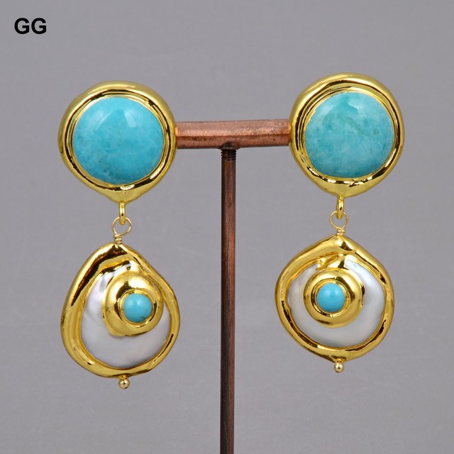 Zestaw biżuterii GuaiGuai z naturalnymi hodowlanymi barokowymi monetami perłą, złotym kolorowym platerowaniem i niebieskimi turkusami dla kobiet - Wianko - 8