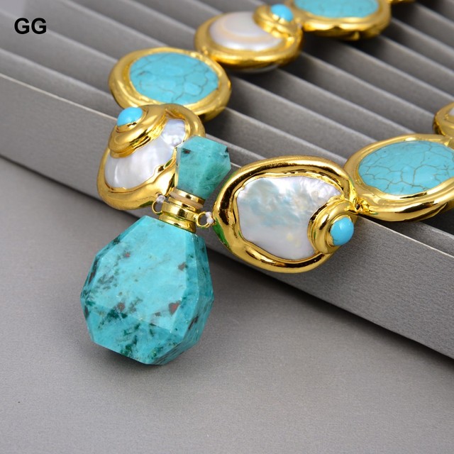 Zestaw biżuterii GuaiGuai z naturalnymi hodowlanymi barokowymi monetami perłą, złotym kolorowym platerowaniem i niebieskimi turkusami dla kobiet - Wianko - 4