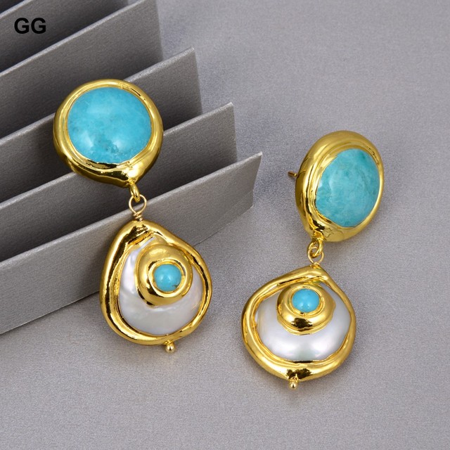 Zestaw biżuterii GuaiGuai z naturalnymi hodowlanymi barokowymi monetami perłą, złotym kolorowym platerowaniem i niebieskimi turkusami dla kobiet - Wianko - 9