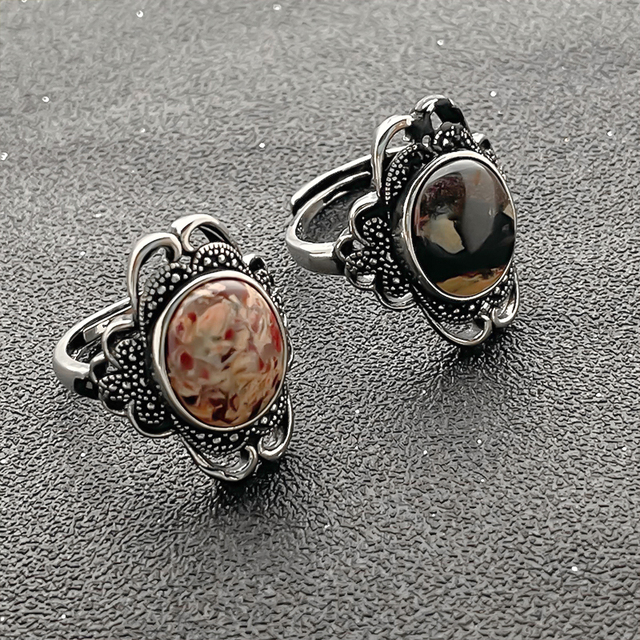 Naturalny gotycki kamień - Nowy retro-stylowy wysokiej jakości otwarty pierścień dla kobiet - Wianko - 4