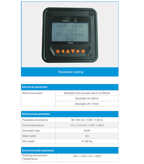 Miernik zdalny wyświetlacz LCD MT50 do kontrolera słonecznego EPEVER Tracer serii TracerBN - Wianko - 7