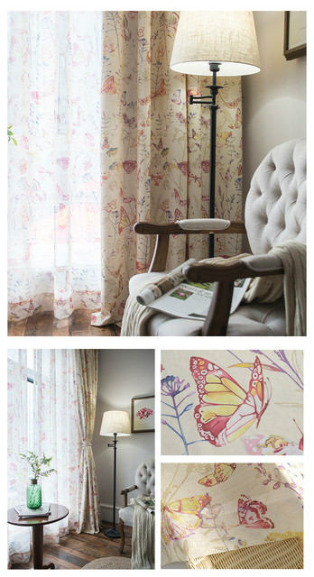 Zasłona do salonu i sypialni wykonana z nowoczesnej prostoty amerykańskiej bawełny, w stylu retro i len, z motylowym wzorem - Wianko - 10