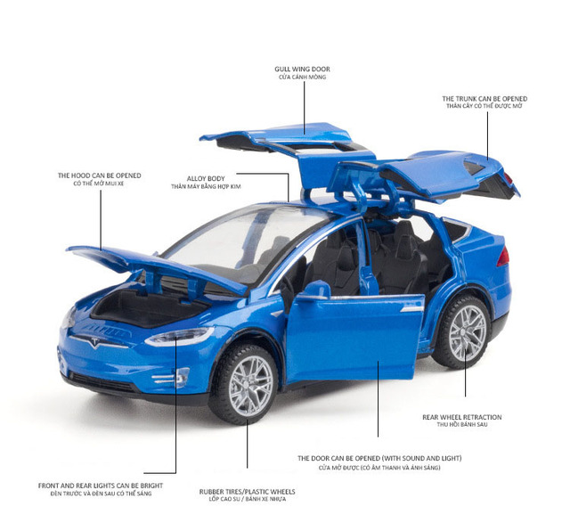 Zabawkowy samochód dla dzieci Tesla MODEL S 1/32, dźwięk i światło, otwierane drzwi, wykonany ze stopu cynku, prezent - Wianko - 12