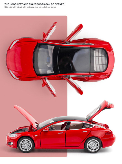 Zabawkowy samochód dla dzieci Tesla MODEL S 1/32, dźwięk i światło, otwierane drzwi, wykonany ze stopu cynku, prezent - Wianko - 7