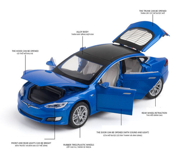Zabawkowy samochód dla dzieci Tesla MODEL S 1/32, dźwięk i światło, otwierane drzwi, wykonany ze stopu cynku, prezent - Wianko - 3