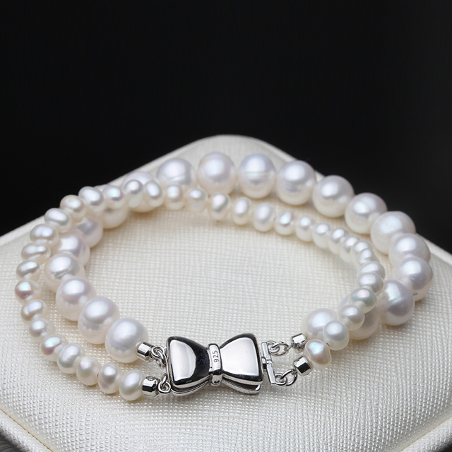 Śliczna bransoletka damskie z naturalnymi srebrnymi perłami - prezent na rocznicę ślubu - Wianko - 3