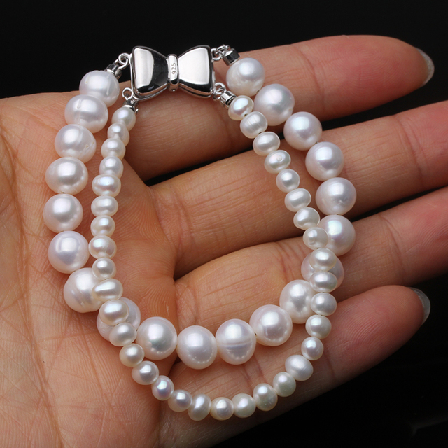 Śliczna bransoletka damskie z naturalnymi srebrnymi perłami - prezent na rocznicę ślubu - Wianko - 4