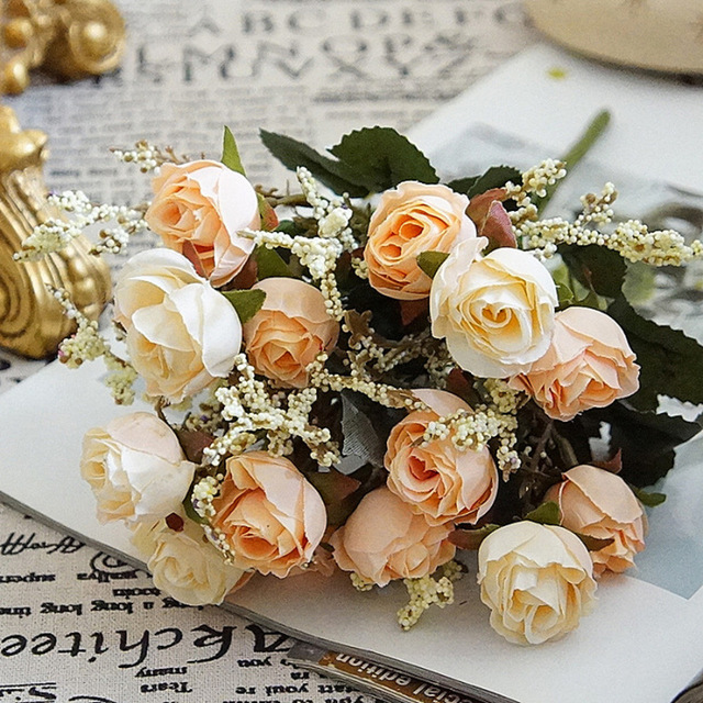 Bukiet 15 sztuk różowych i niebieskich sztucznych kwiatów w dekoracji ślubnej i na imprezy - Wianko - 6