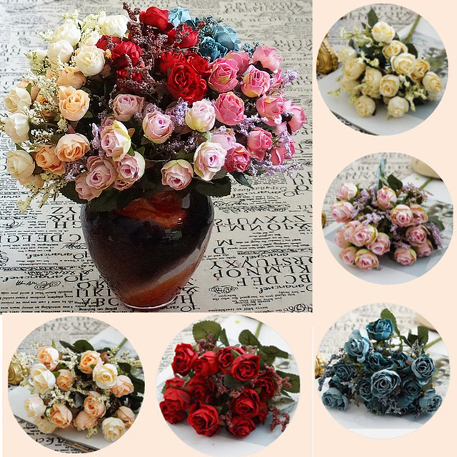 Bukiet 15 sztuk różowych i niebieskich sztucznych kwiatów w dekoracji ślubnej i na imprezy - Wianko - 11