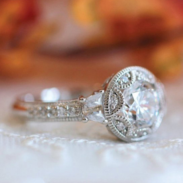 Huitan obrączka zaręczynowa kolor srebrny z cyrkonią kryształową eleganckie akcesoria - Wianko - 2