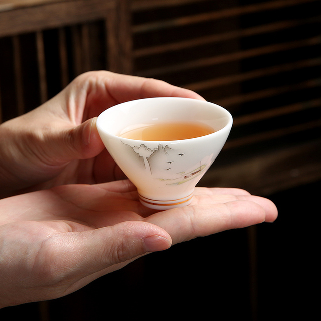 Ceramiczny zestaw 4 filiżanek do herbaty Suet jade, biały porcelanowy kubek herbaty, ręcznie robione akcesoria - Wianko - 4