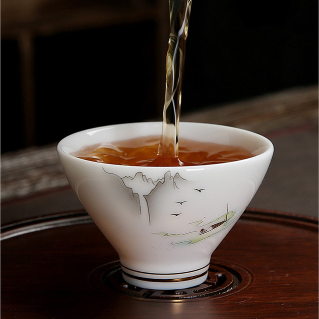 Ceramiczny zestaw 4 filiżanek do herbaty Suet jade, biały porcelanowy kubek herbaty, ręcznie robione akcesoria - Wianko - 5